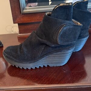 Fly London Black Suede Wedge Boots